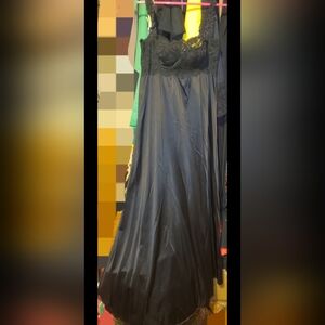 Olga Vintage Black Lace Trim Maxi Nightgown